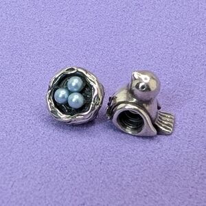 Pandora Sterling 925 Charms- Set Of 2- Bird And Nest
